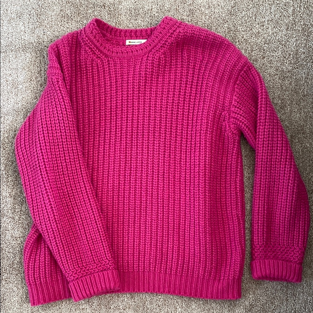 Marine Layer Pink Crew Neck Sweater Ribbed Knit